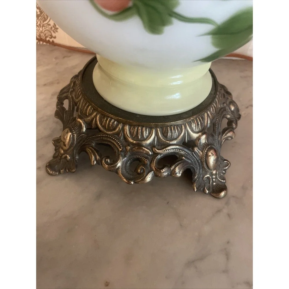 Vintage Oil‎ Lamp Converted To Electrical Flower Floral Hurricane Brass